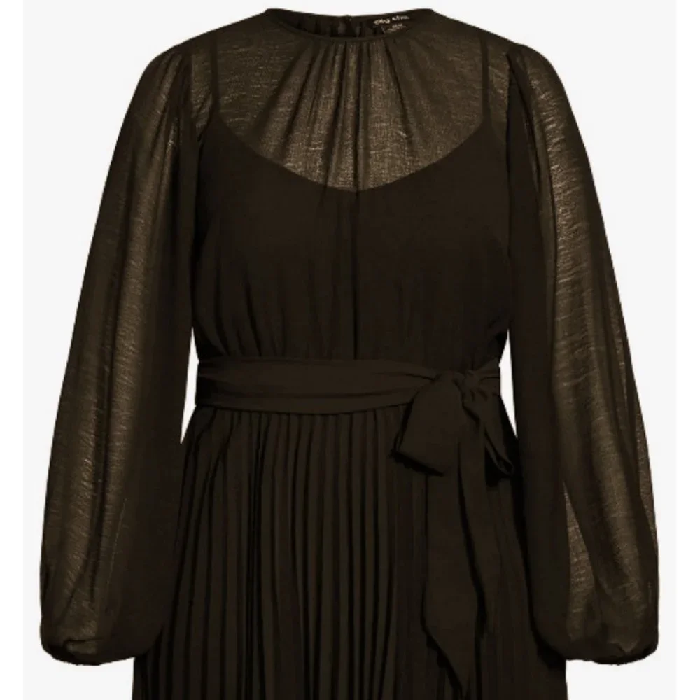 NWT City Chic Blair Black Sheer Pleated Dress 20 - Picture 6 of 12